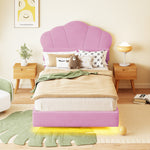 Upholstered Bed 90x200cm, Cloud Headboard & LED, Pink Velvet