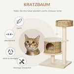 Rattan Cat Tree with Cat Cave, Ball Toy, Natural and Beige