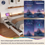 Double Bed 180x200cm LED USB App Control 2 Nightstands Storage - White Wood