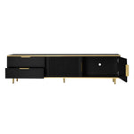 TV Cabinet, Lowboard with Carved Structure, Golden Accents