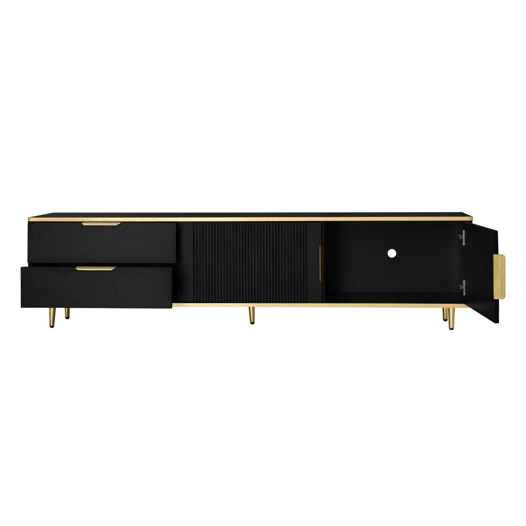 TV Cabinet, Lowboard with Carved Structure, Golden Accents