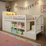 Mid-Height Bed 90x200 cm with Drawers, Storage & LED Lighting, White