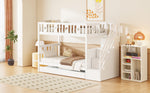 Bunk Bed for Kids with Pull-Out Bed and Storage Stairs, White