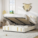 Hydraulic Double Bed 160x200cm with Headboard, Beige Velvet