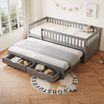 Solid Wood Sofa Bed, Pull-out Storage Drawers Safety Rail 90x200cm, Grey