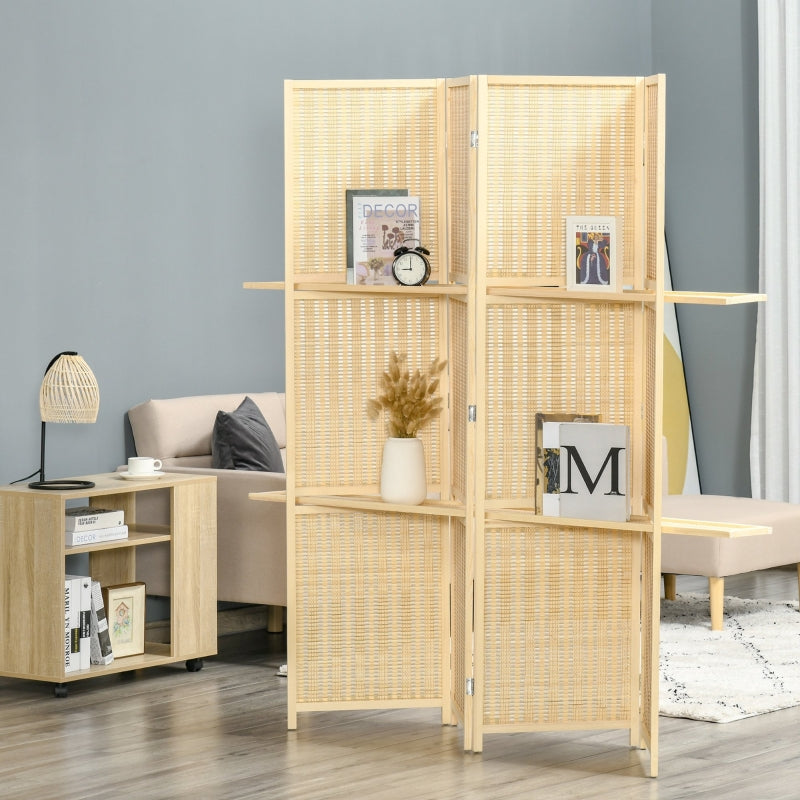 Bamboo Room Divider, 2 Shelves, Foldable, Natural
