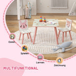 Children's Seating Set, Table with 2 Chairs, Animal Motif, Pine Wood, Pink