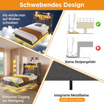 Upholstered Floating Bed 90x200cm LED/USB Charging Storage Headboard, Linen Grey