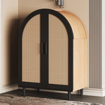 Elegant Sideboard/Shoe Cabinet, Rounded Exterior, Rattan Doors, 3 Shelves