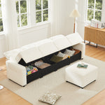 4-Seater Straight Corduroy Sofa with Under-Seat Storage and Freestanding Ottoman, Beige