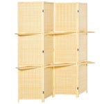 Bamboo Room Divider, 2 Shelves, Foldable, Natural