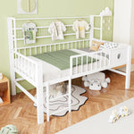 Children's Low Loft Bed with Storage Compartments, 90x200cm, White Metal