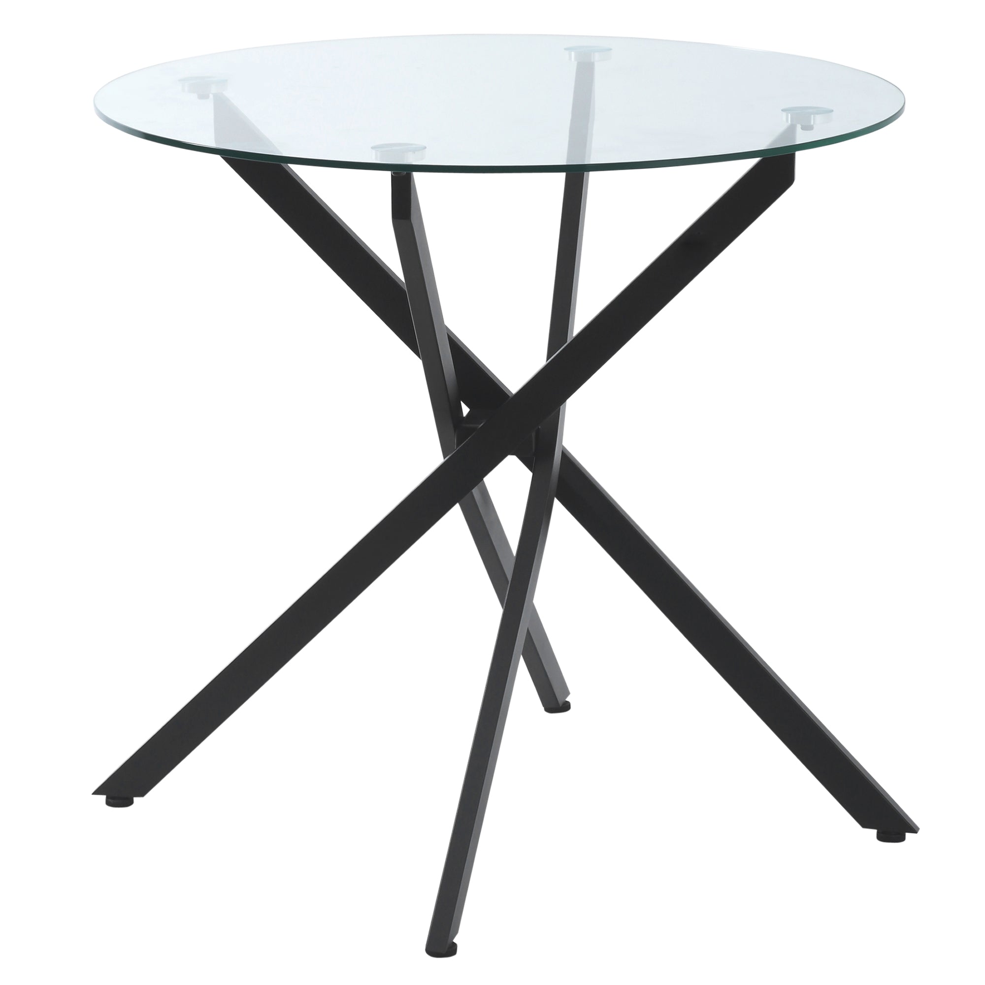 Coffee Table, Round Glass Side Table with Safety Glass, Black Metal Frame