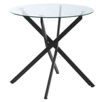 Coffee Table, Round Glass Side Table with Safety Glass, Black Metal Frame