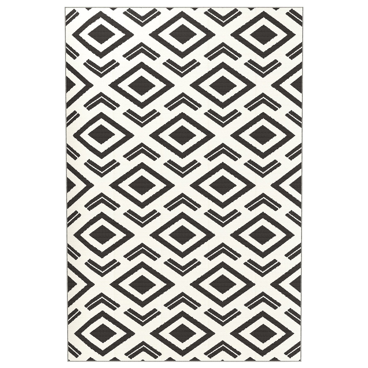 Outdoor Rug, Robust Weatherproof Foldable, Black and White
