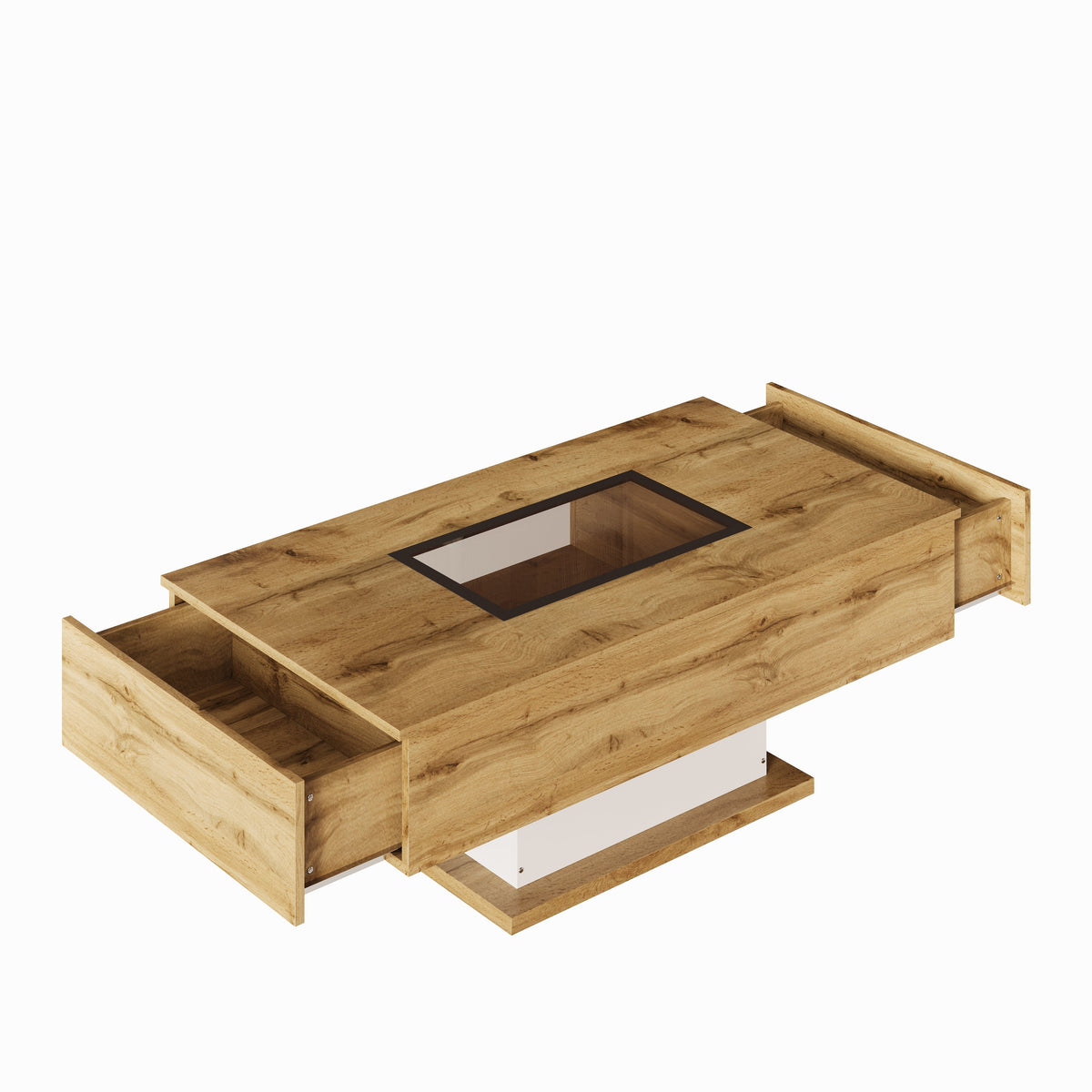 Coffee Table with Color-Changing LED Light, Glass, Two Drawers