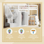 Loft Bed with Wardrobe, Desk, Stairs and Drawers, 90 x 200cm, White