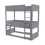 Triple Bunk Bed 90x200 cm with High Fence & Slats, Grey Wood
