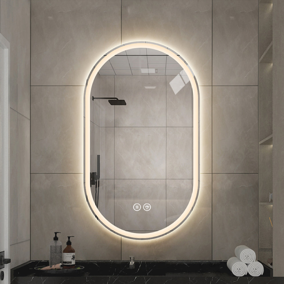 Frameless Oval Wall-Mounted Smart Mirror, Anti-Fog Touch Screen 60x90cm