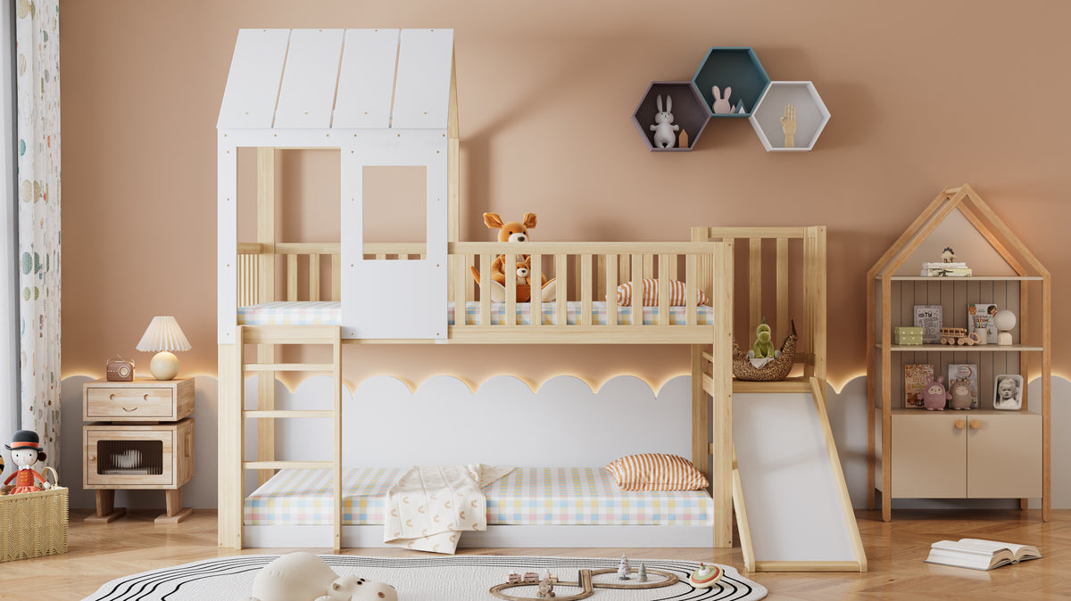 Children's Bed with Roof Design & 2 Drawers - 90x200cm, Wood & MDF