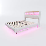 Upholstered Bed, 160*200, Multifunctional Storage, LED Light, USB and Type-C Interface, Beige Linen Fabric