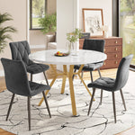 Dining Set 5-Piece Round Marble Table 4 Velvet Chairs - Grey