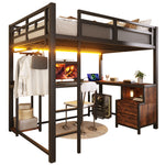 Metal Loft Bed 140x200cm with Desk, LED & Storage, Metal