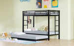 Bunk Bed 90x200cm with Pull-Out Bed Safety Railings EN747 Certified - Black Iron Frame