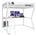 Loft Bed 140x200cm with Desk, LED Lights & USB, White