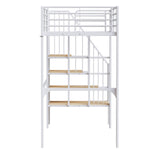 Loft Bed 90x200 cm with Storage Space & Stairs, Metal