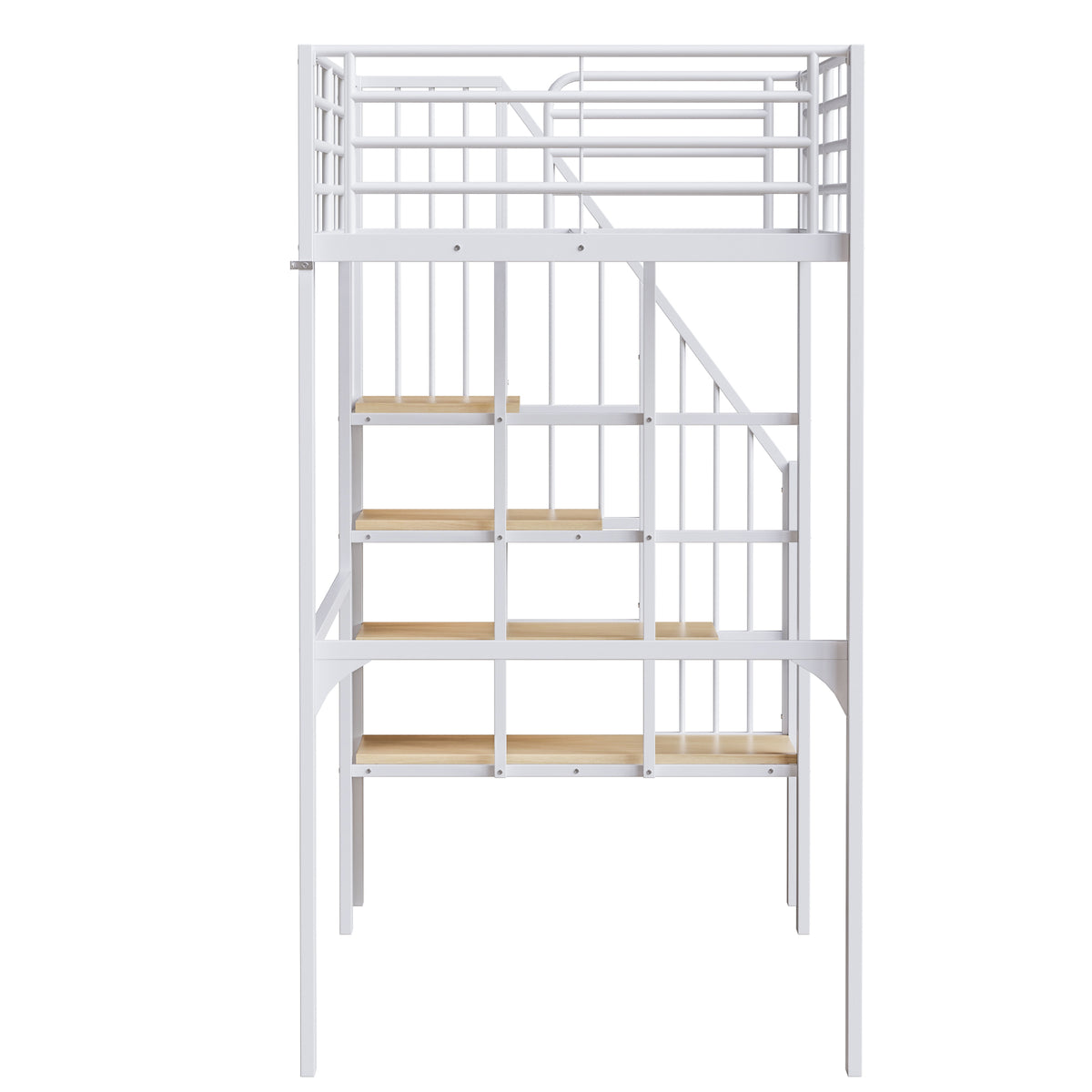 Loft Bed 90x200 cm with Storage Space & Stairs, Metal