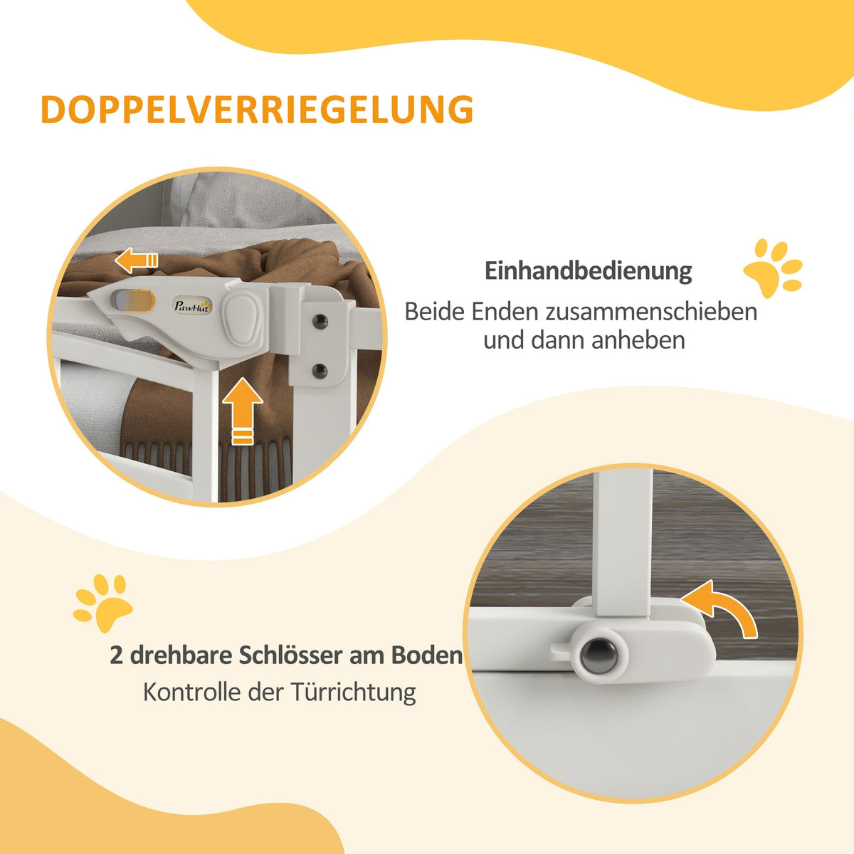Stair Gate for Dogs, Automatic Closing, Cat Flap, Drill-Free, 74-100cm, White