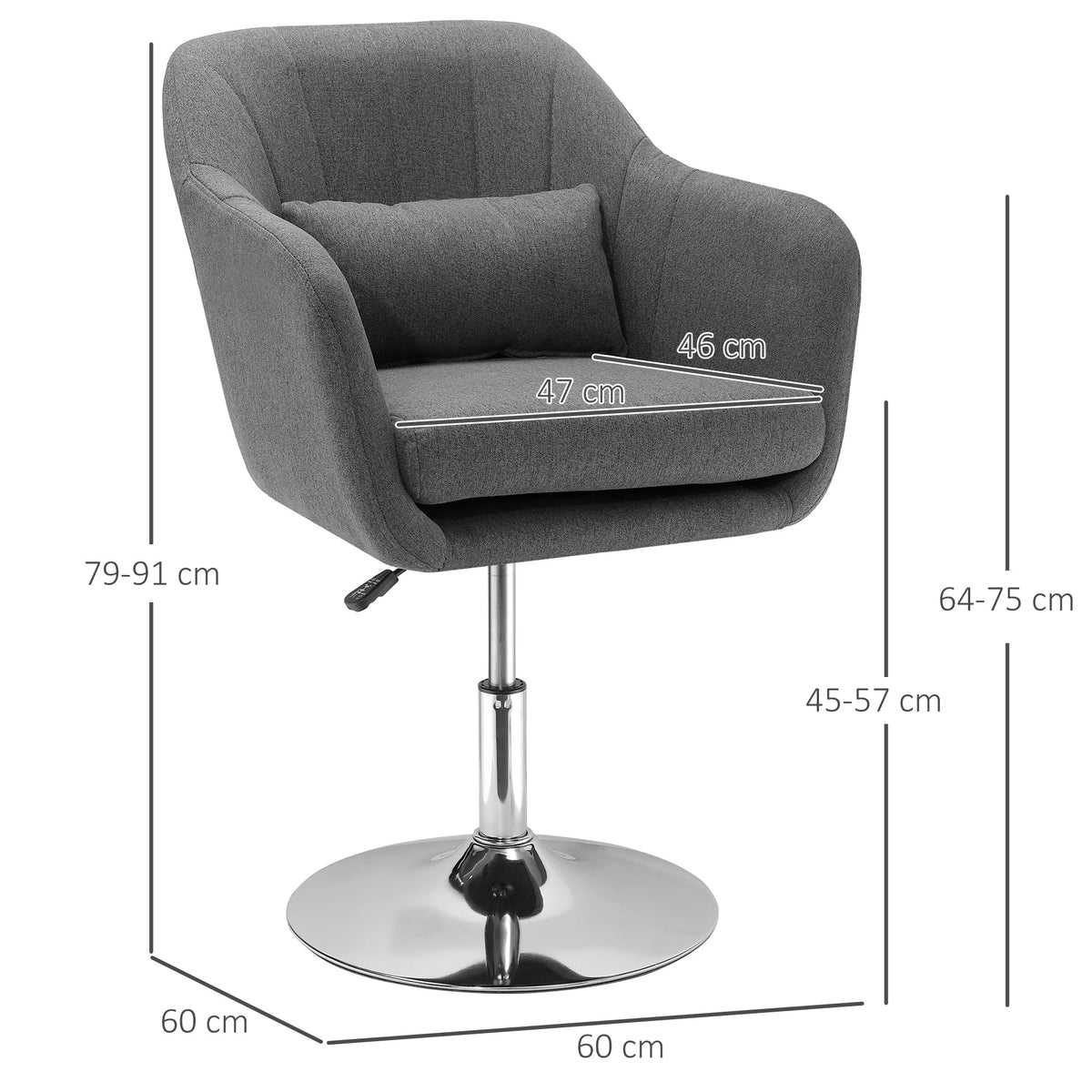 Work Stool Swivel Office Chair Height Adjustable, Linen-like Polyester Dark Grey