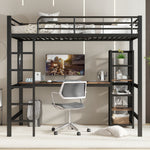 Loft Bed with Desk & Shelves 90x200cm - Black & Dark Wood