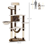 Scratching Post XXL Cat Tree 153cm Hammock Plush Brown