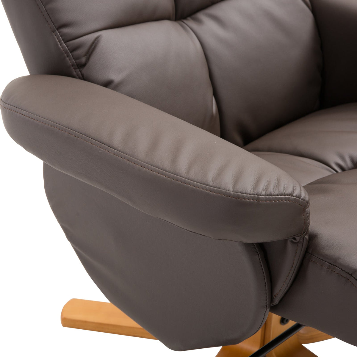 Reclining Armchair Footstool Storage Swivel, PU Wood Frame, Brown