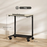 C-shaped side table, height-adjustable coffee laptop table with wheels, white