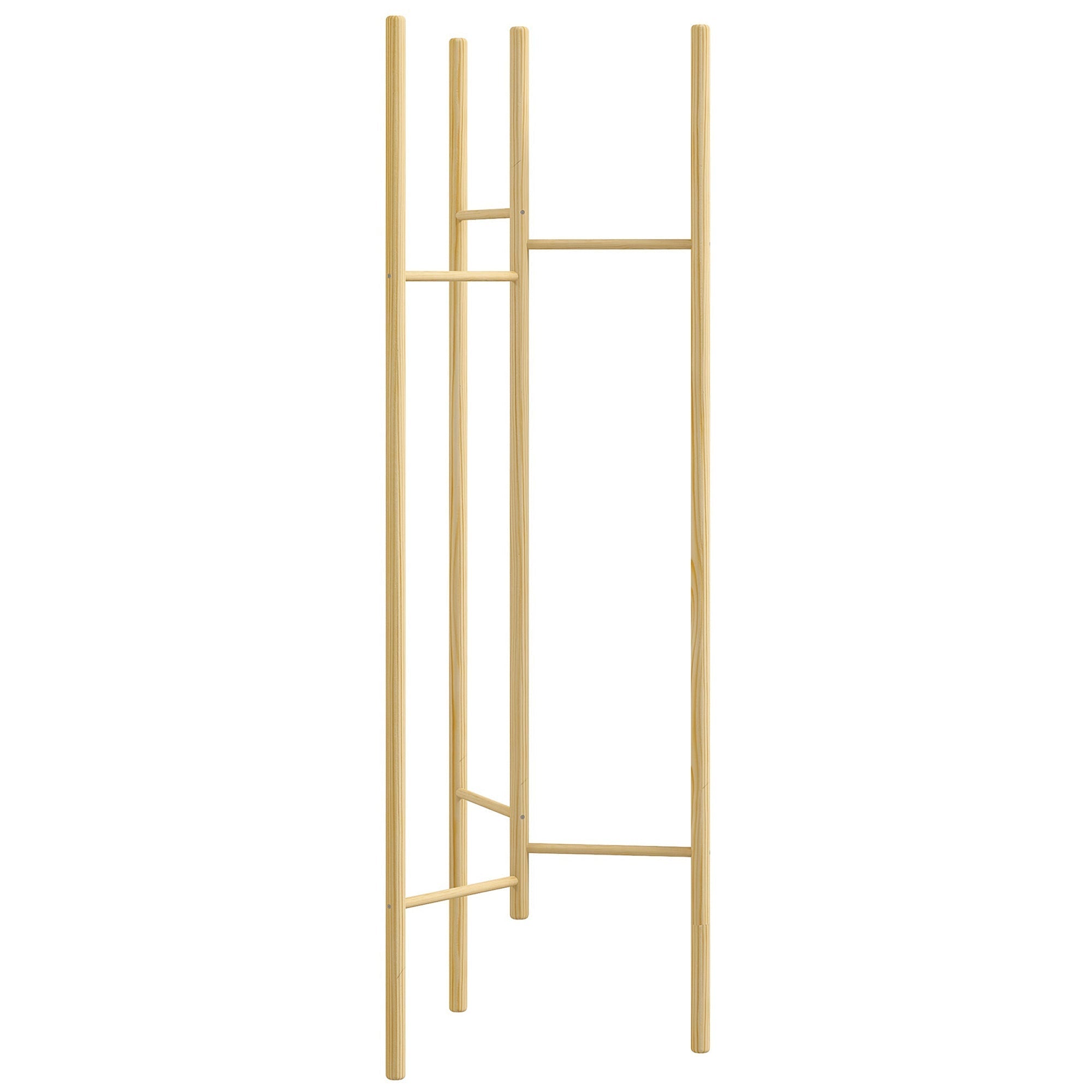 Coat Rack, 6 Hanging Rods, Solid Wood, Natural