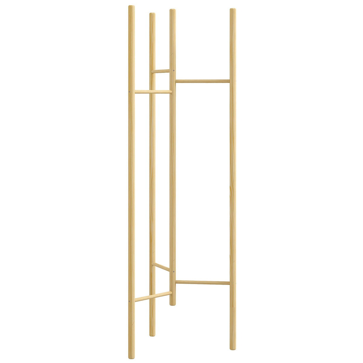 Coat Rack, 6 Hanging Rods, Solid Wood, Natural