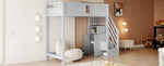 Solid Wood Loft Bed with Safety Door and Storage Ladder, 90 x 200 cm, Grey