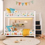 Bunk Bed 140x200 cm with Stairs, Storage & LED Light, White Metal