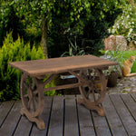 Garden Table, Wheeled Design Weather-Resistant 113 x 60 x 65 cm, Solid Wood Natural Finish
