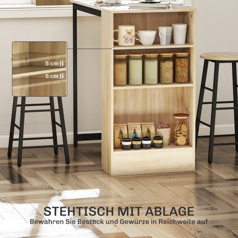 Bar Table with Bar Stool Set, 3-Piece, Storage, 2 Stools, Steel, Oak