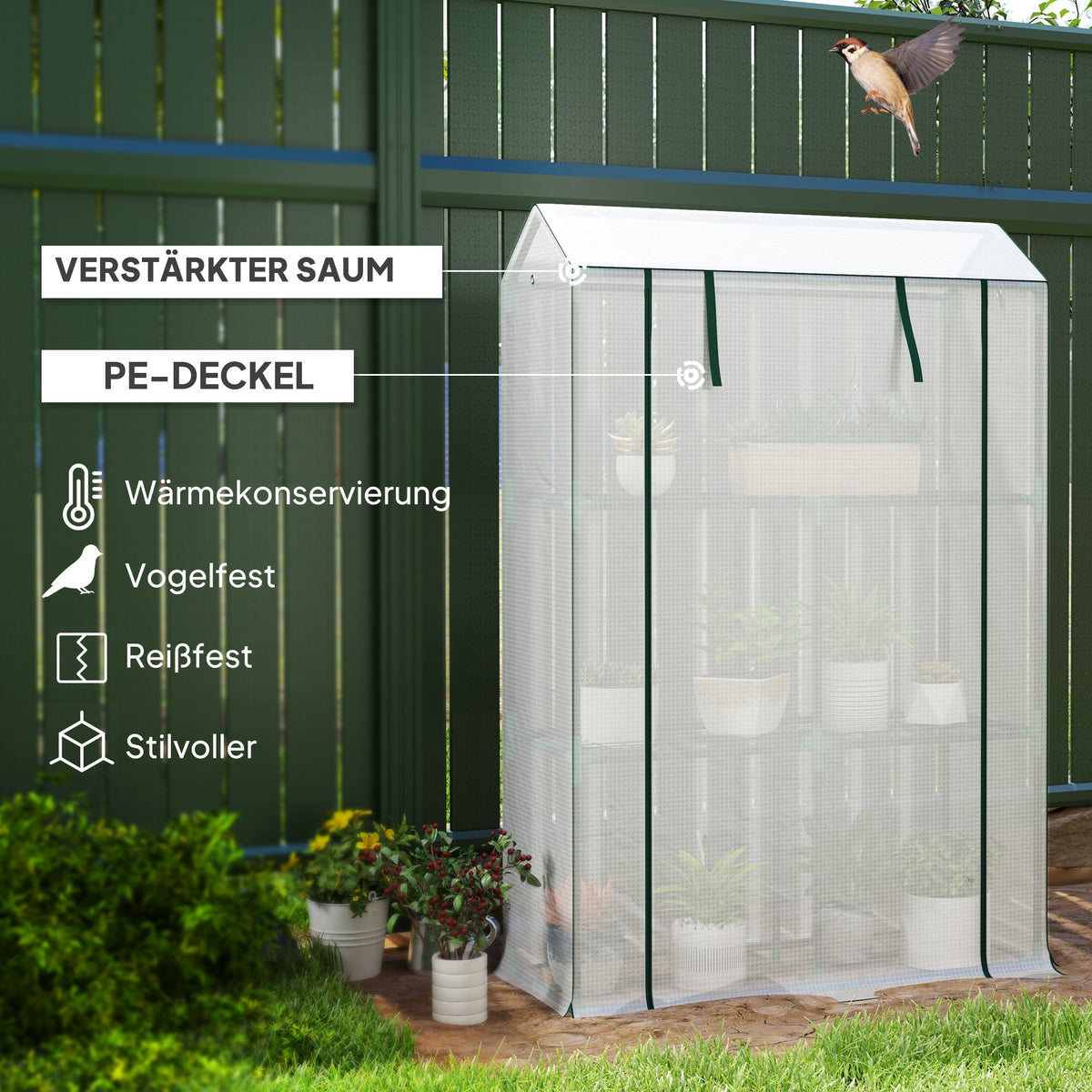 Greenhouse with Shelves, Roller Door, UV Protection, Steel, White