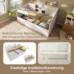 Hydraulic Daybed 90x190cm Storage USB/Type-C Charging 2 Shelves - White Wood
