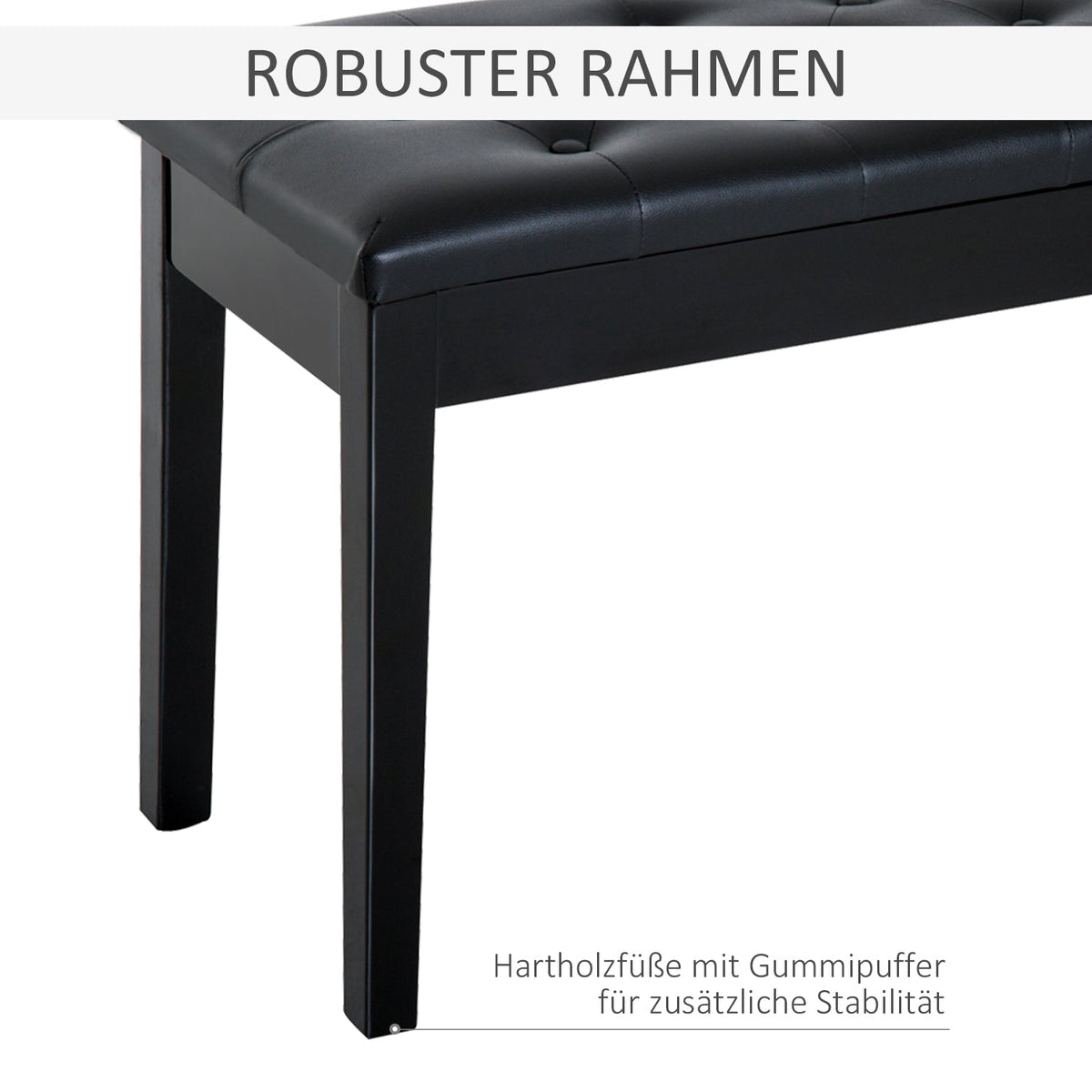Piano Stool Bench with Storage, Rubber Wood Black Faux Leather
