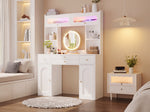 LED Dressing Table with Mirror & Storage Drawers, White