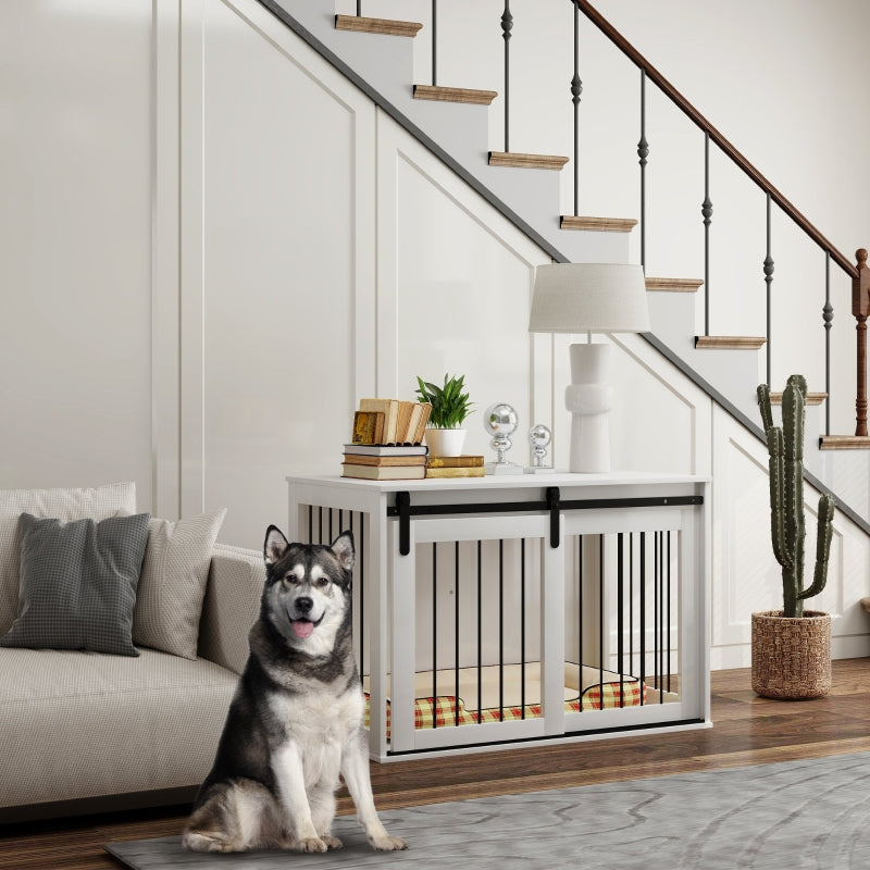 Dog Crate, Sliding Door Ventilation, Chipboard and Steel, White