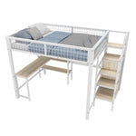 Loft Bed 140x200cm with Desk, Wardrobe & Shelves - White Iron