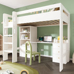 Children's Loft Bed, USB-C Desk, Wardrobe, Filing Cabinet, Stairs, Slatted Frame, Storage, 90x200